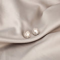 Silver Oval Crystal Halo Rhinestone Stud Earrings Pair view 3