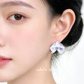White Purple Enamel Orchid Stud Earrings Crystal Center view 2