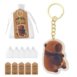 Brown Scarf Capybara Acrylic Keychain with Gold-Tone Split Ring