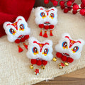 White Flocked Lion Dance Hair Clip Red Pom Bells Tassels view 2