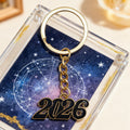 Black Enamel 2026 Numeral Keychain Gold Split Ring Chain view 4