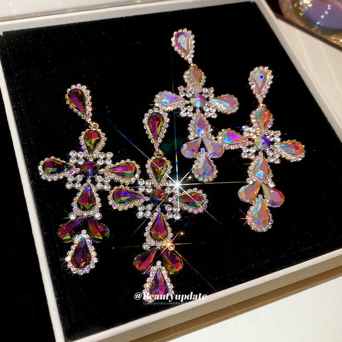 Multicolor Crystal Cross Dangle Stud Earrings Jewelry