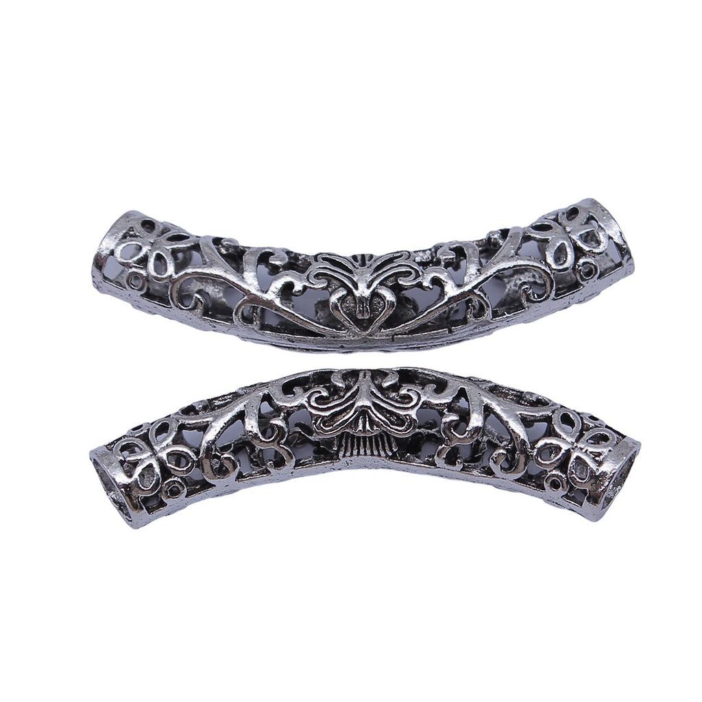 46x13x8mm 5.1g Antique Silver Zinc Alloy Rattan Bracelet Curved Tube Spacer Beads for Jewelry Making