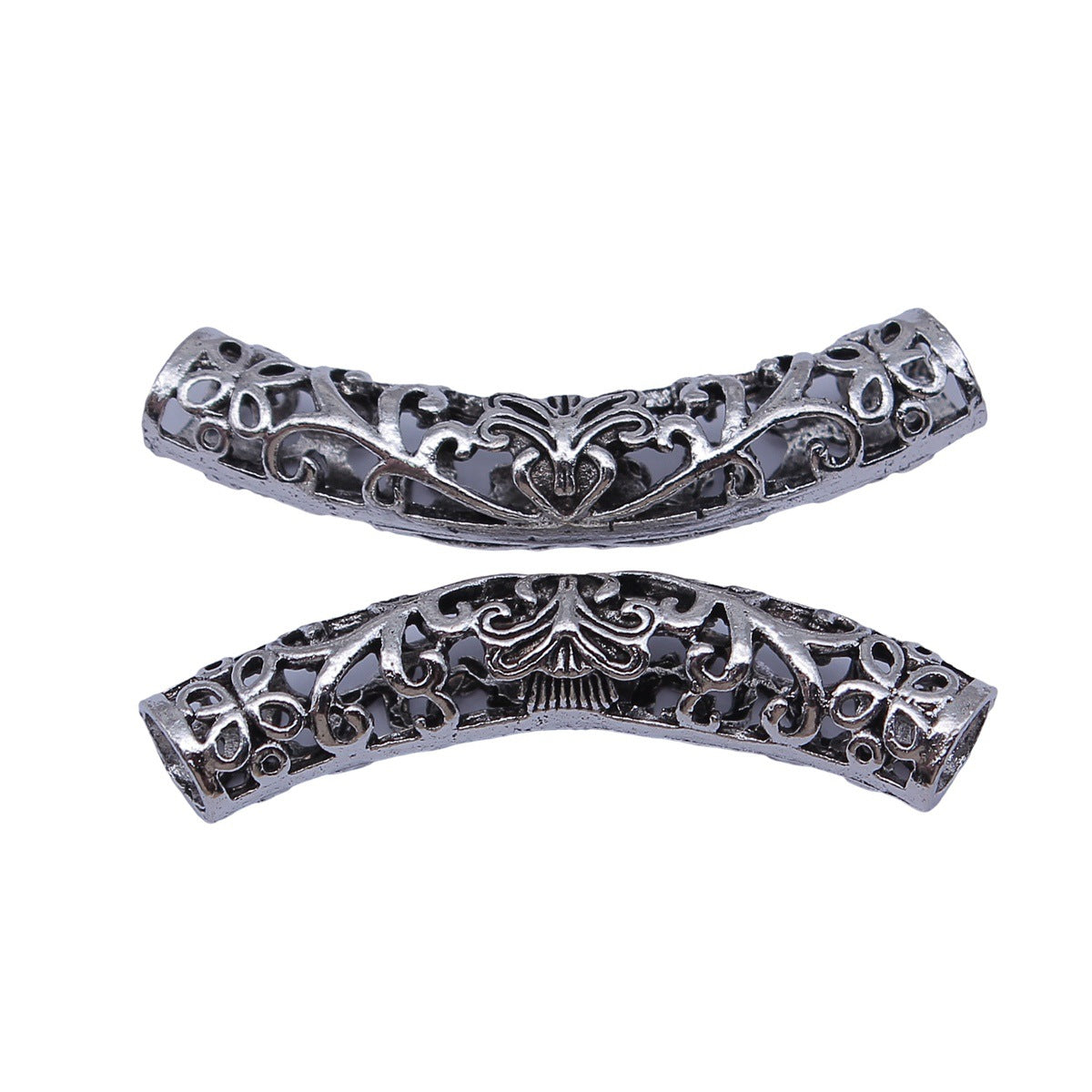 46x13x8mm 5.1g Antique Silver Zinc Alloy Rattan Bracelet Curved Tube Spacer Beads for Jewelry Making