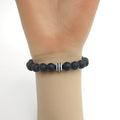 Matte Black Frosted Bead Stretch Bracelet Striped Accent view 3