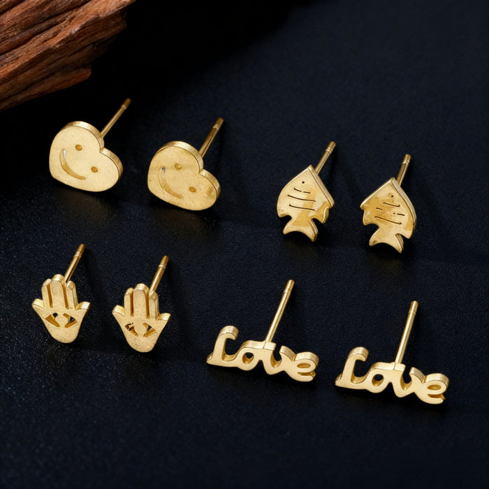 Gold Tone Stainless Steel Novelty Stud Earrings in Six Designs