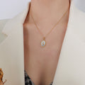 White Shell Tulip Oval Pendant Necklace Gold Tone Chain view 6