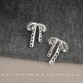 Matte Silver Lace Edge Bow Stud Earrings Openwork Metal view 1