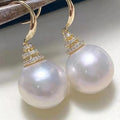 Gold Tone White Round Pearl Look Drop Earrings Jewelry view 2