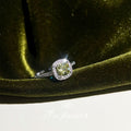 Silver Tone Olive Green Square Stone Clear Halo Open Ring view 4