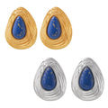 Textured Teardrop Stud Earrings with Blue Lazuli Inlay view 5