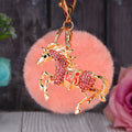 Crystal Coin Horse Keychains with Faux Fur Pompoms and Plain Options view 8