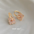 Gold Pink Enamel Floral Hoop Huggie Earrings CZ Accents view 6