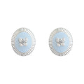 Silver-Tone Light Blue Enamel Oval Butterfly Stud Earrings view 5