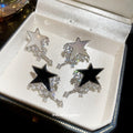 Star Crystal Fringe Drop Earrings in Silver and Black view 3