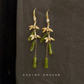 Gold Tone Green Bamboo Branch Long Hook Earrings For Women view 3