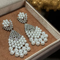 Silver Tone Crystal and Faux Pearl Chandelier Earrings view 2