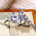 Silver-Tone Three-Piece Rectangular Solitaire Ring Set view 3