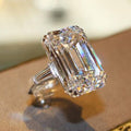 Oversized Rectangular Solitaire Trapezoid-Side Ring Silver Tone view 3
