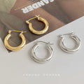 Thick Polished Tube Hoop Earrings Gold and Silver Tone view 2