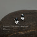 Silver Mini Astronaut Black Helmet Visor Stud Earrings view 1