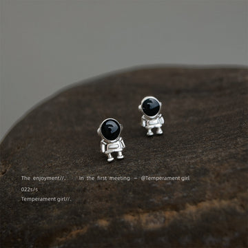Silver Mini Astronaut Black Helmet Visor Stud Earrings