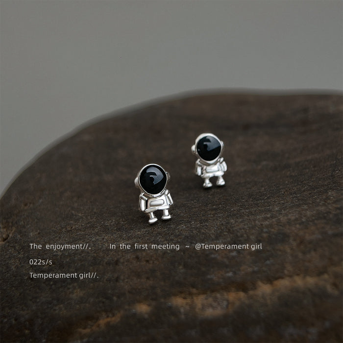Silver Mini Astronaut Black Helmet Visor Stud Earrings