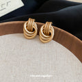 Gold Tone Layered Knot Stud Earrings with Rounded Bands view 4