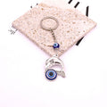 Silver Tone Elephant and Dolphin Blue Evil Eye Split Ring Keychains view 3