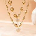 Gold Hollow Heart Station Necklace Zircon Center Charm view 3