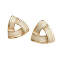 Gold Triangle Stud Earrings Cream Enamel Open Geometric view 5