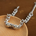 Silver Cuban Link Bracelet Dual Smooth Disc Center Clasp view 3