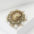 Cameo Woman Brooch With Pearl and Crystal Frame in Two Tones view 3