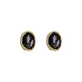 Matte Gold Black Enamel Oval Stud Earrings Purple Floral Motif view 5
