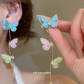 Pastel Butterfly Long Chain Drop Earrings Jewelry Design view 1