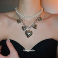 Gold and Silver Tone Pearl Necklaces with Heart Charms view 1