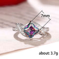 Silver Tone Square Rainbow CZ Bypass Accent Finger Ring view 5