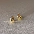 Gold Mini Oval Bean Stud Earrings Polished Geometric Dome view 1