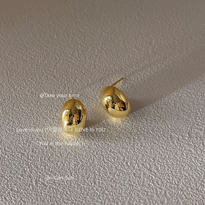 Gold Mini Oval Bean Stud Earrings Polished Geometric Dome