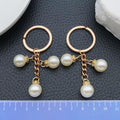 Three Ivory Faux Pearl and Rhinestone Charm Keychain with Gold Tone Ring view 2