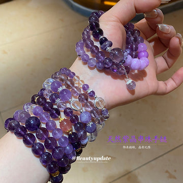 Thirteen Mixed Purple Bead Chip Clear Ring And Charm Bracelets