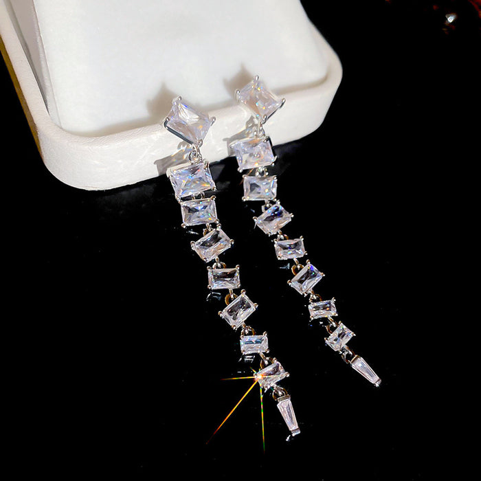 Square Crystal Fringe Drop Earrings For Distinctive Statement Styling