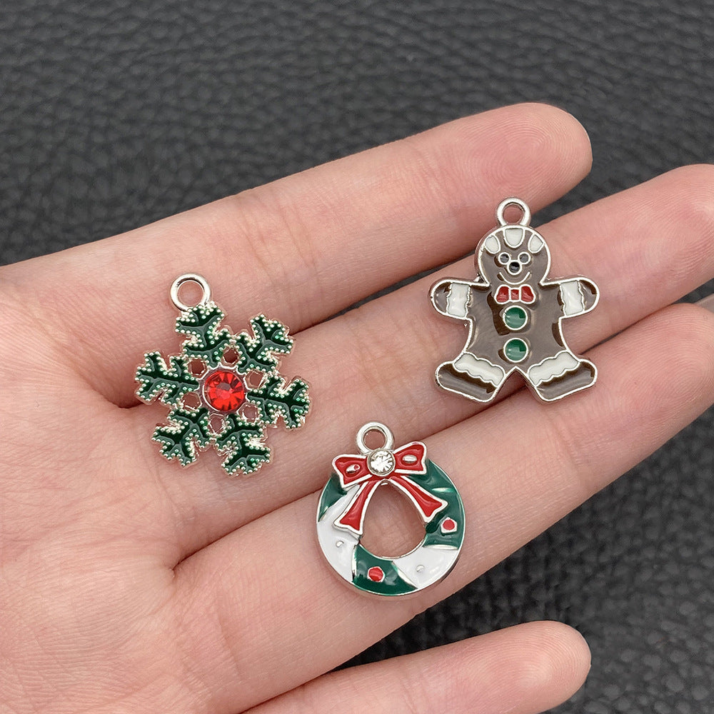 White K Enamel Zinc Alloy Santa Claus Christmas Tree Charm Pendants for DIY Earrings