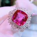 Pink Cushion Solitaire Pear Cluster Statement Ring Silver Tone view 2