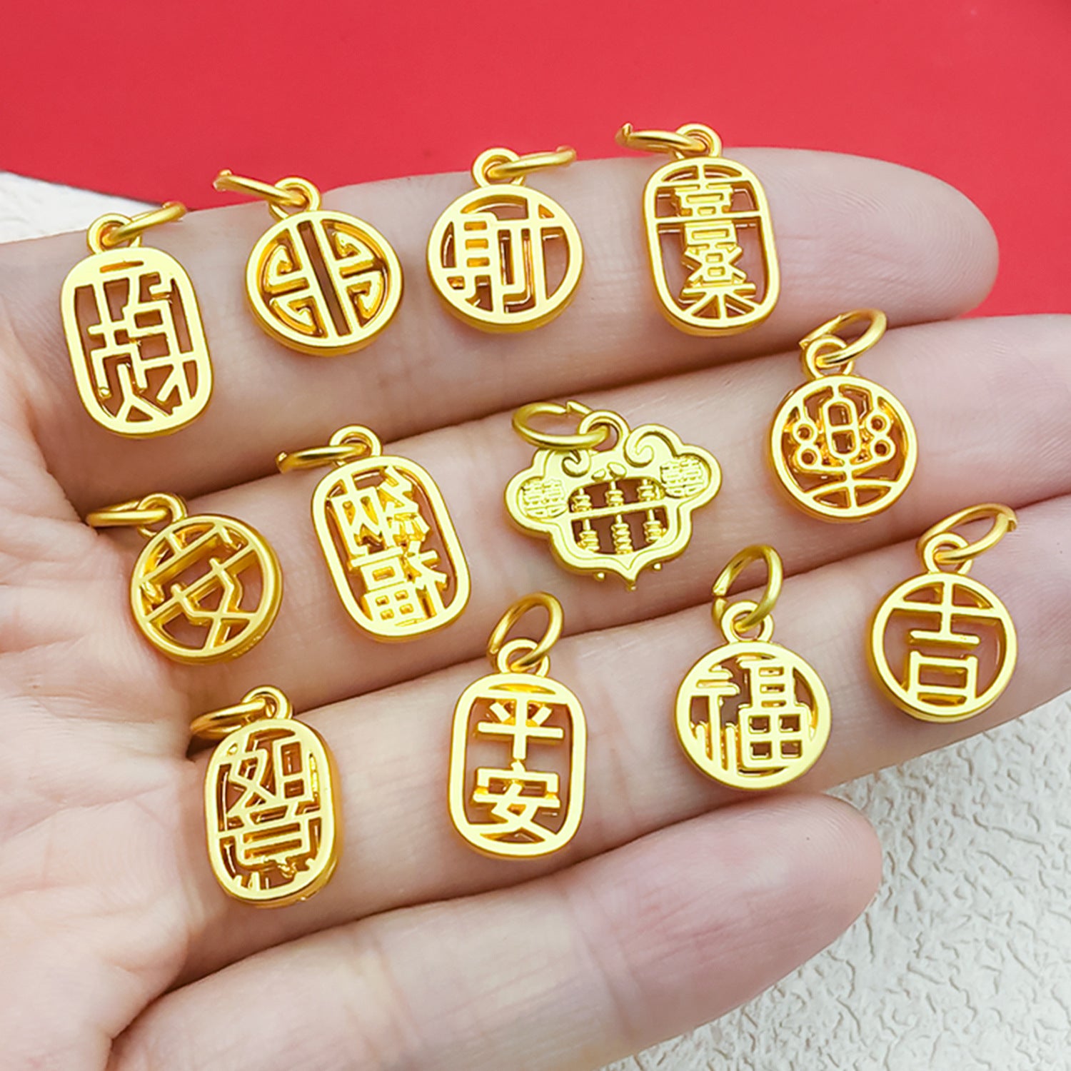 Gold Tone Zinc Alloy Fu Blessing Plaque Charm Pendant for DIY Bracelet Jewelry Making