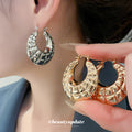 Textured Wide Hoop Earrings in Polished Silver or Gold Tone view 2