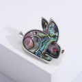 Abalone Shell Rabbit Brooch Red Eye White K Metal Pin view 2