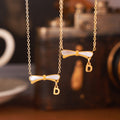 Gold Shell Bow Bar Necklace Letter D Charm Titanium Steel view 2