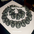 Black Beaded Fan Pearl Necklace And Matching Bracelet view 1