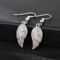 Silver Opal Glitter Leaf Drop Hook Earrings Pair Metal view 1